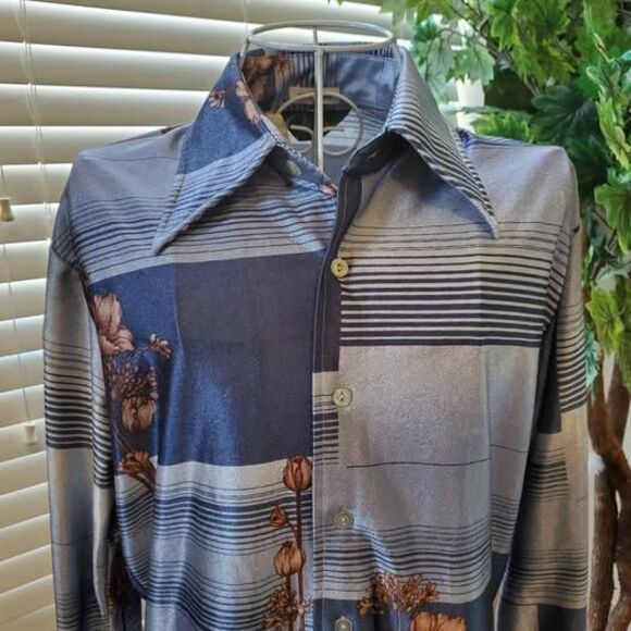 Vintage 70s Chemise Et Cie Fleur Ombre Button Down Shirt - Picture 2 of 7